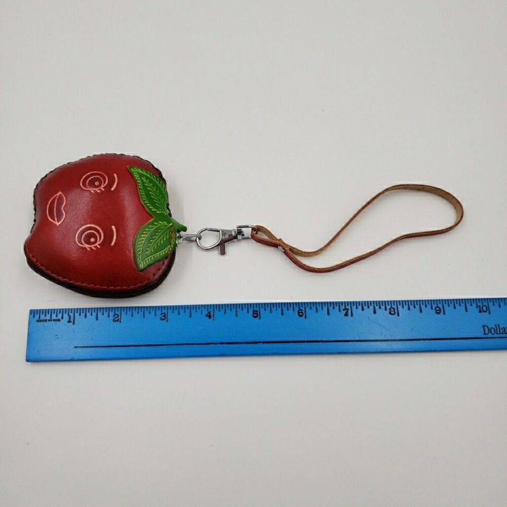 Apple Coin Purse Leather Fruit Mini Wallet Wristlet Keychain Cute Zipper Pouch - Picture 10 of 13